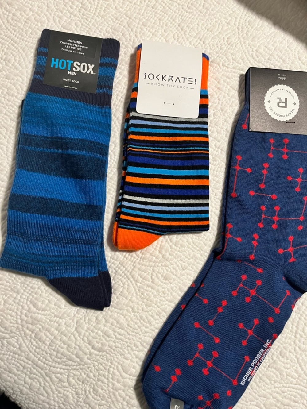 3 pair Richer Poorer Men’s Blue & Orange Striped Crew Socks